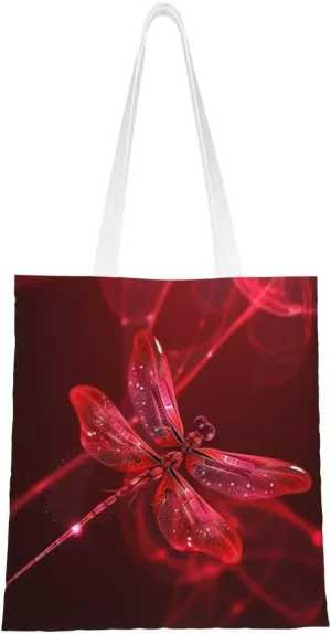 Canvas Tote Bag Aesthetic for Women Abstract Red Dragonfly Shopping Bags Large Tote Shoulder Bag Reusable Grocery Bags Hobo Bags Casual Handbags Cute Cloth Bags Birthday Gifts