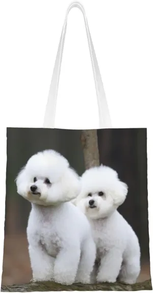 Canvas Tote Bag Aesthetic for Women Bichon Frise Shopping Bags Large Tote Shoulder Bag Reusable Grocery Bags Hobo Bags Casual Handbags Cute Cloth Bags Birthday Gifts