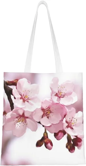 Canvas Tote Bag Aesthetic for Women Cherry Blossom Shopping Bags Large Tote Shoulder Bag Reusable Grocery Bags Hobo Bags Casual Handbags Cute Cloth Bags Birthday Gifts