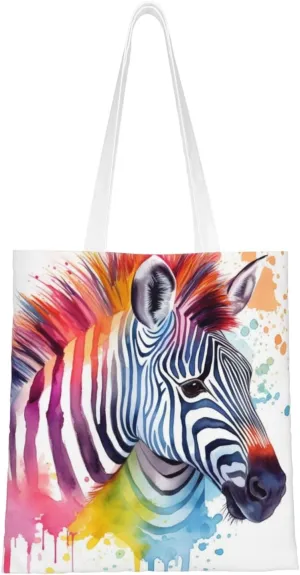 Canvas Tote Bag Aesthetic for Women Cute Colorful Zebra Shopping Bags Large Tote Shoulder Bag Reusable Grocery Bags Hobo Bags Casual Handbags Cute Cloth Bags Birthday Gifts