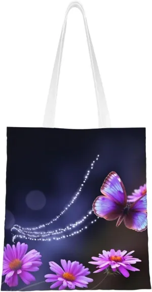 Canvas Tote Bag Aesthetic for Women Lovely Purple Butterfly Shopping Bags Large Tote Shoulder Bag Reusable Grocery Bags Hobo Bags Casual Handbags Cute Cloth Bags Birthday Gifts