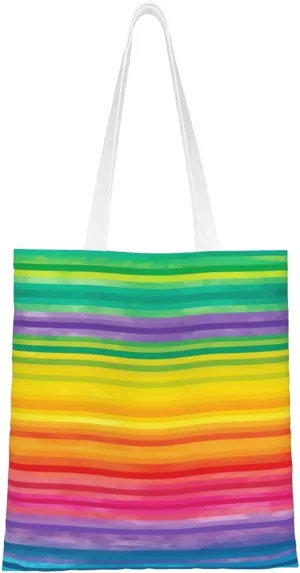 Canvas Tote Bag Aesthetic for Women Rainbow Colored Striped Shopping Bags Large Tote Shoulder Bag Reusable Grocery Bags Hobo Bags Casual Handbags Cute Cloth Bags Birthday Gifts