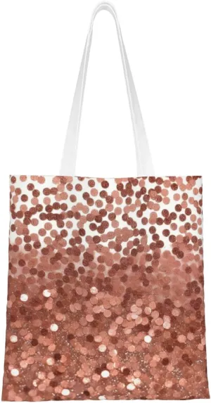 Canvas Tote Bag Aesthetic for Women rose gold glitter Shopping Bags Large Tote Shoulder Bag Reusable Grocery Bags Hobo Bags Casual Handbags Cute Cloth Bags Birthday Gifts