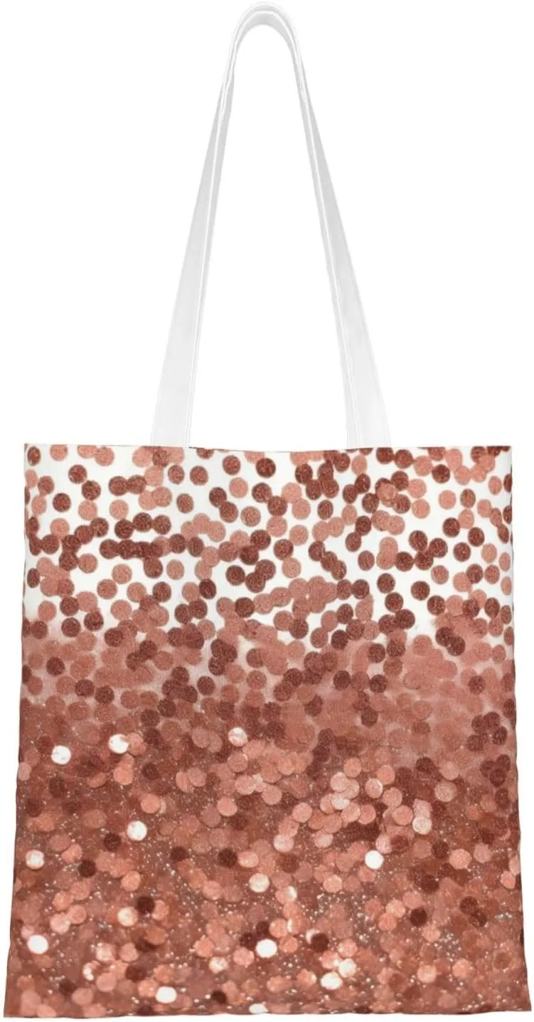 Canvas Tote Bag Aesthetic for Women rose gold glitter Shopping Bags Large Tote Shoulder Bag Reusable Grocery Bags Hobo Bags Casual Handbags Cute Cloth Bags Birthday Gifts