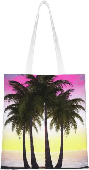Canvas Tote Bag Aesthetic for Women Tropical Palm Tree Shopping Bags Large Tote Shoulder Bag Reusable Grocery Bags Hobo Bags Casual Handbags Cute Cloth Bags Birthday Gifts
