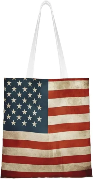 Canvas Tote Bag Aesthetic for Women Vintage American USA Flag Shopping Bags Large Tote Shoulder Bag Reusable Grocery Bags Hobo Bags Casual Handbags Cute Cloth Bags Birthday Gifts