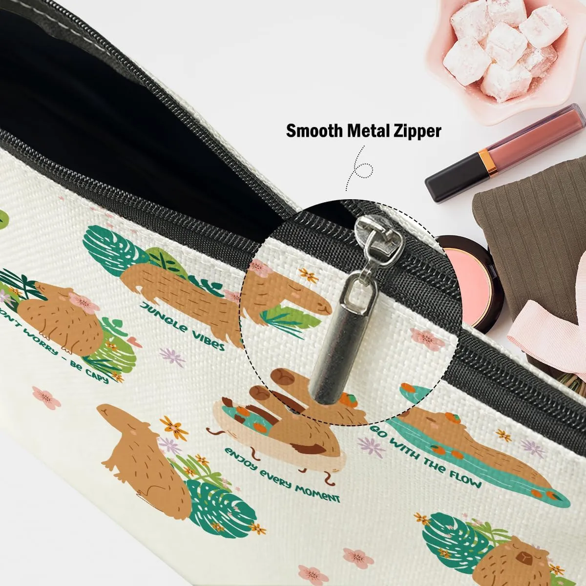 Capybara Gifts, Cute Makeup Bag, Capybara Stuff Cosmetic Bag Travel Pouch, Friendship Graduation Birthday Animal Lovers Gifts for Women Girls Daughter Friend Sisters