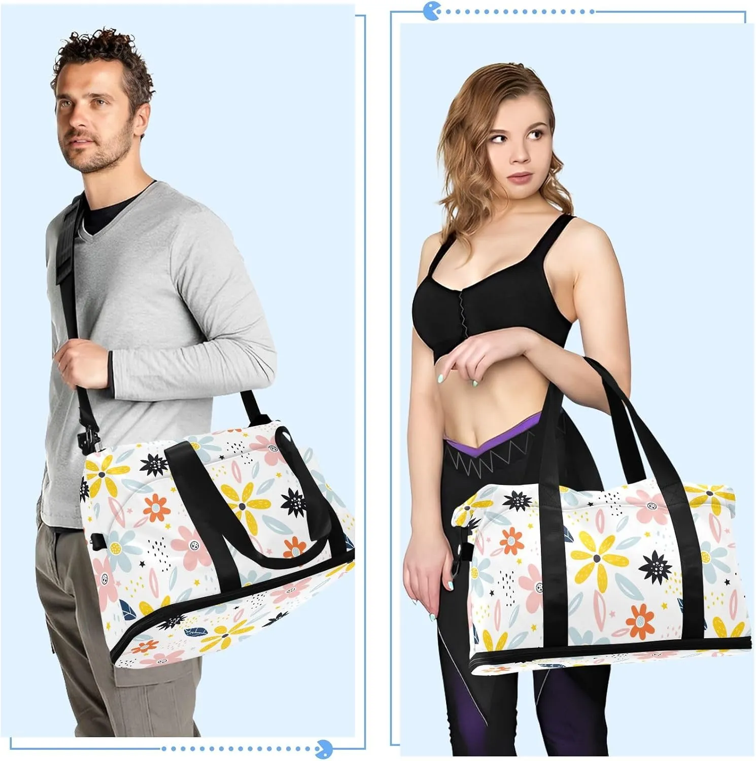 Cartoon Flowers Travelling Bags for Luggage Waterproof Sports Bag for Men, Carry on Bags for Airplanes