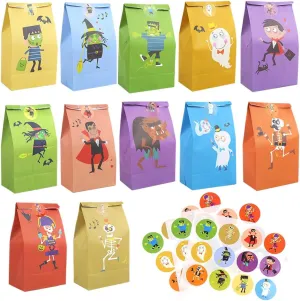 CCINEE 36pcs Halloween Paper Treat Bags Cute Candy Bags with 48pcs Round Stickers for Halloween Party Snacks Gift Packing Supplies