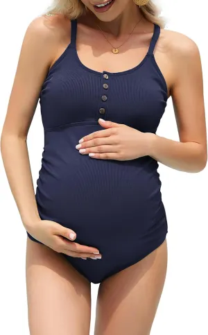 Century Star Maternity Swimsuits One Piece for Women Swimsuit Womens Ribbed Bathing Suit Button Down Cross Back Swimwear