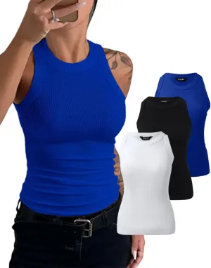 CHICME 3 Piece Womens Tank Tops Sleeveless Basic Cami Shirt Slim Knit Ribbed Racerback Blouses