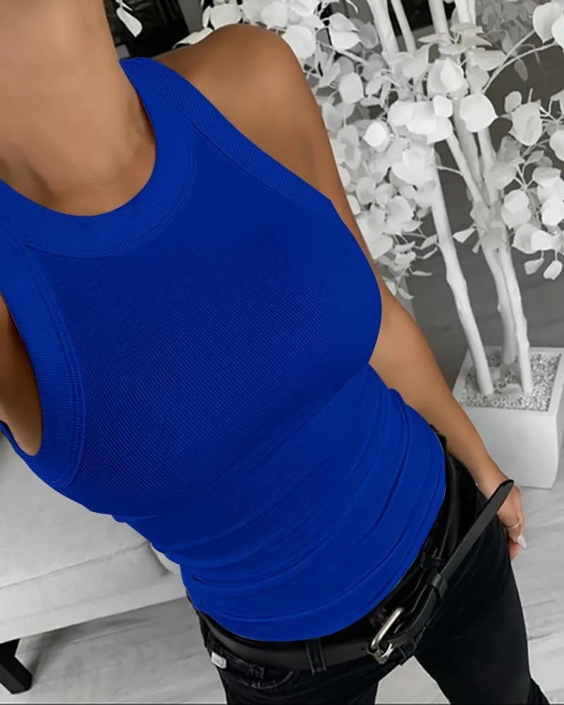 CHICME 3 Piece Womens Tank Tops Sleeveless Basic Cami Shirt Slim Knit Ribbed Racerback Blouses