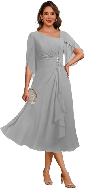 Chiffon Mother of The Bride Dresses for Wedding Ruffle Long Formal Dress Wedding Guest Party Gown