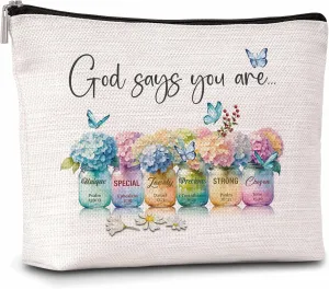 Christian Gifts Makeup Bag For Woman, Inspirational Cosmetic Bag, God Says You Are Bible Bag For Woman, Floral Butterfly Makeup Zipper Bag, Birthday Gifts For Family Friends Sister BFF, A19