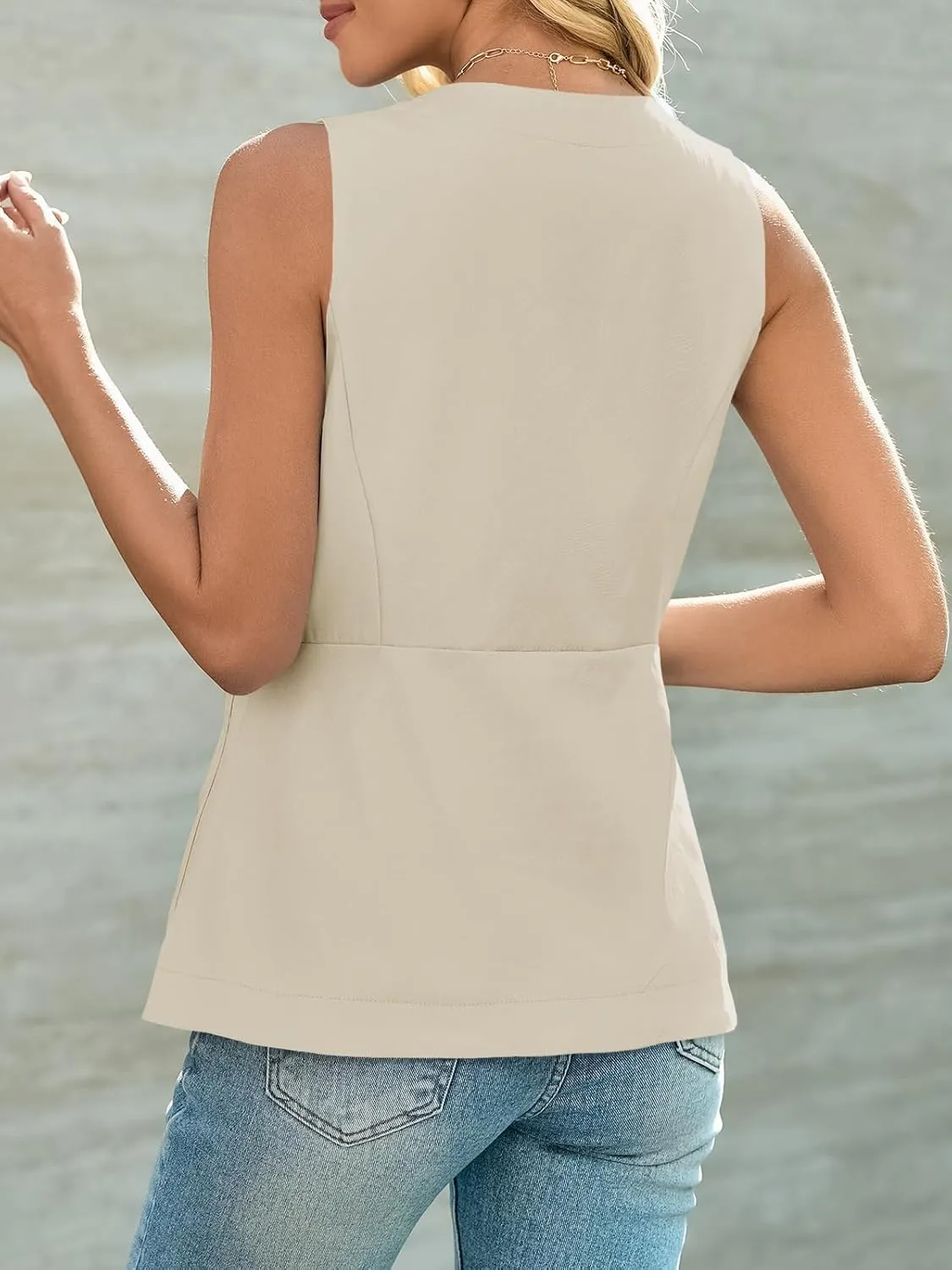 Cicy Bell Womens Button Down Vest Tops Summer Fitted Sleeveless Tank Tops Dressy Casual Business Waistcoat