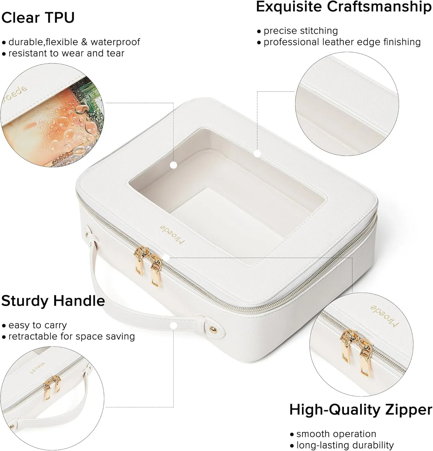 Clear Makeup Bag Portable Travel Cosmetic Bags Multipurpose Clear Makeup Bags with Handle Transparent Toiletry Bag Make Up Bag Organizer for Women Traveling Car Essentials,Large,Beige