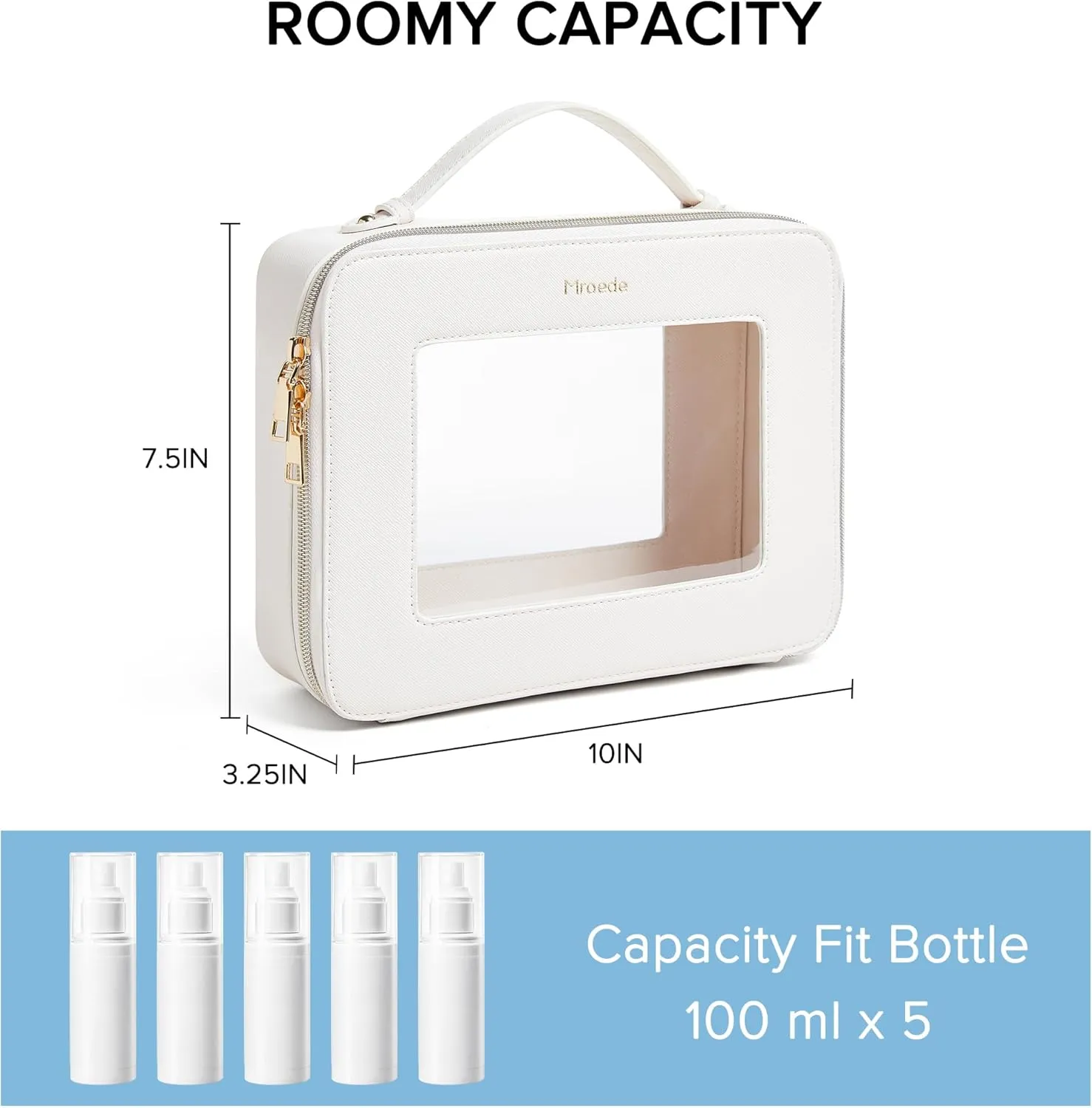 Clear Makeup Bag Portable Travel Cosmetic Bags Multipurpose Clear Makeup Bags with Handle Transparent Toiletry Bag Make Up Bag Organizer for Women Traveling Car Essentials,Large,Beige