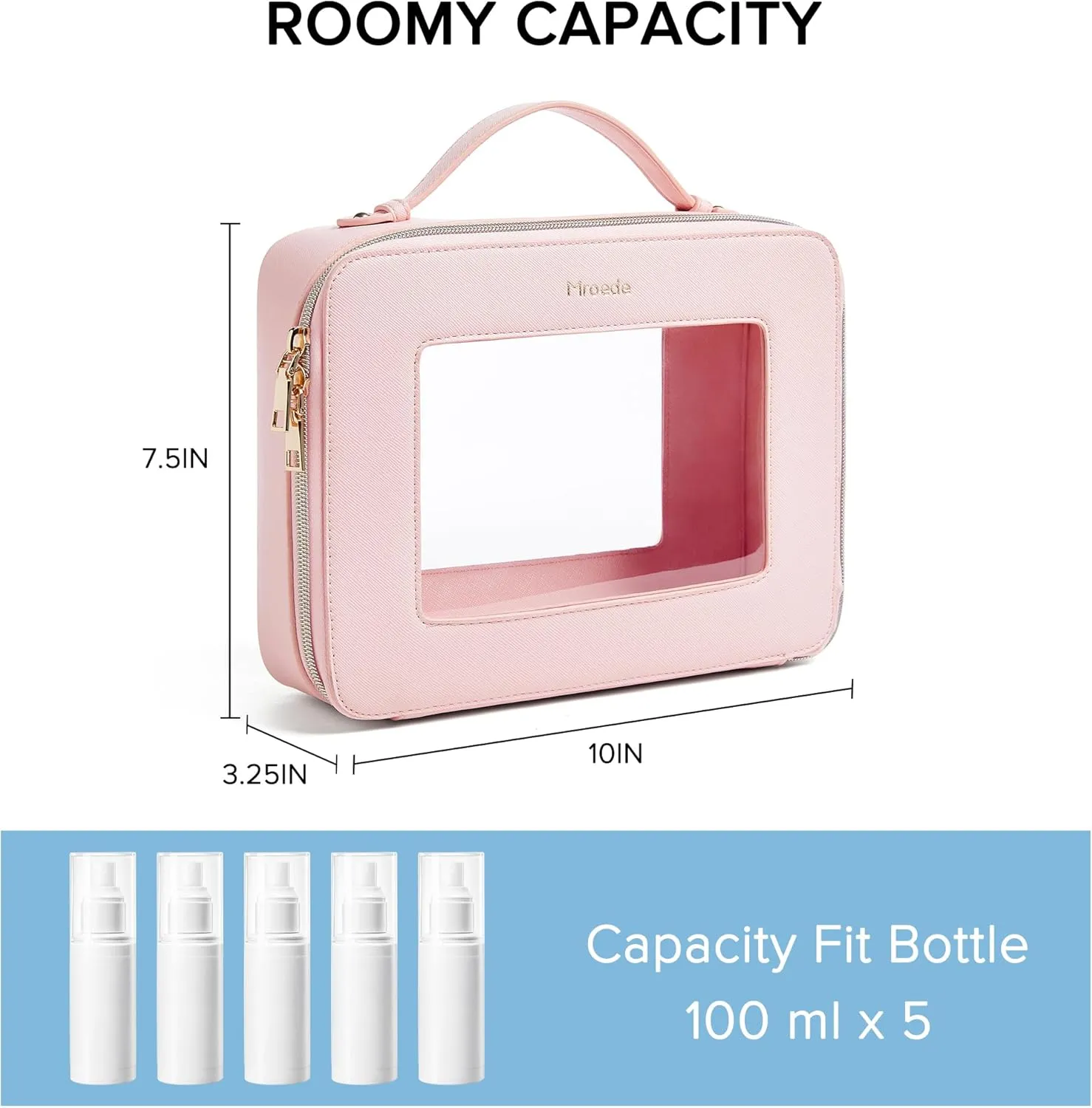Clear Makeup Bag Portable Travel Cosmetic Bags Multipurpose Clear Makeup Bags with Handle Transparent Toiletry Bag Make Up Bag Organizer for Women Traveling Car Essentials,Large,Pink
