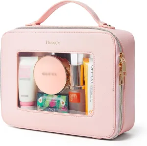 Clear Makeup Bag Portable Travel Cosmetic Bags Multipurpose Clear Makeup Bags with Handle Transparent Toiletry Bag Make Up Bag Organizer for Women Traveling Car Essentials,Large,Pink
