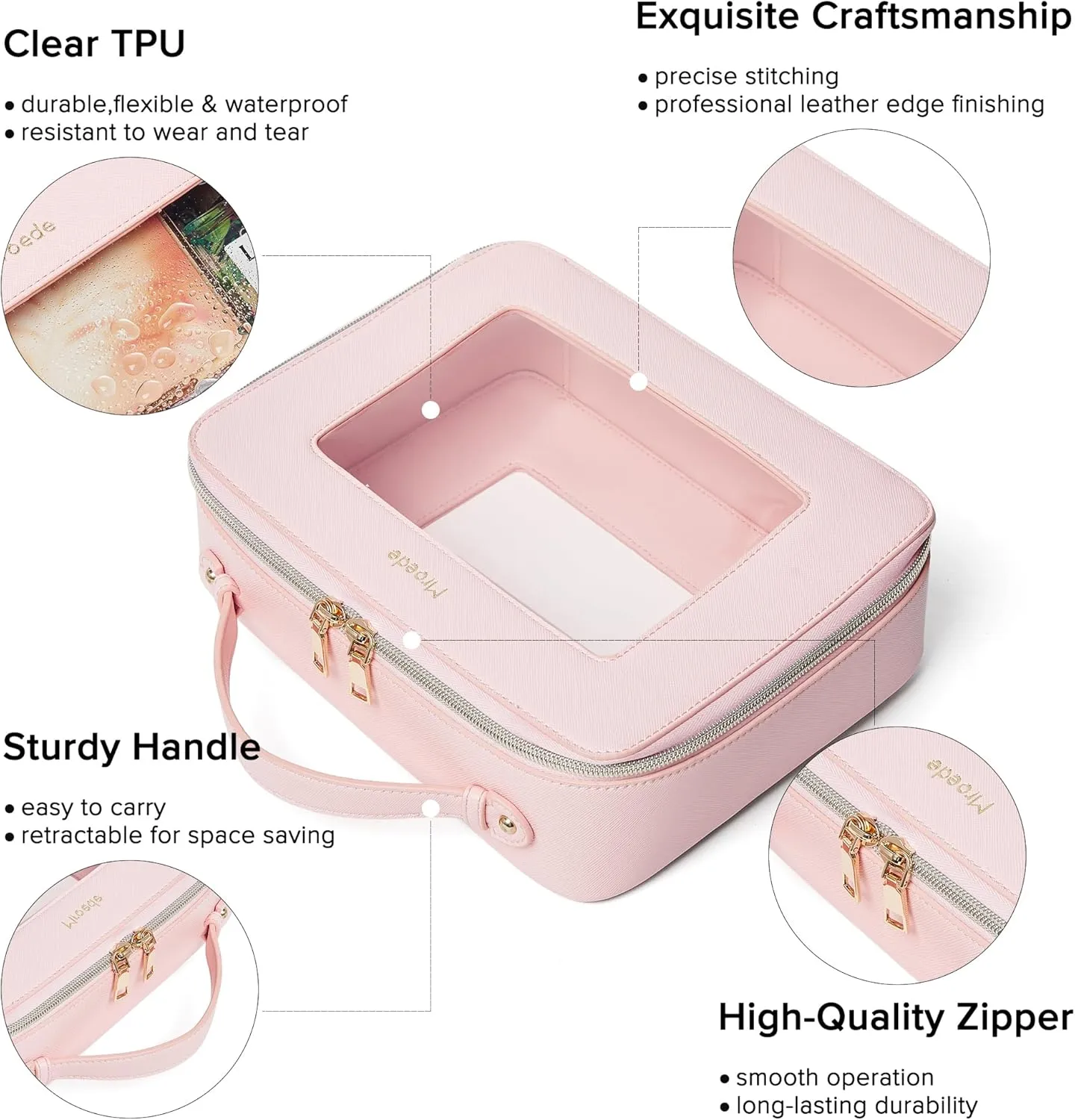 Clear Makeup Bag Portable Travel Cosmetic Bags Multipurpose Clear Makeup Bags with Handle Transparent Toiletry Bag Make Up Bag Organizer for Women Traveling Car Essentials,Large,Pink