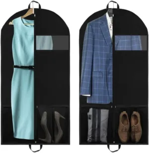Clothes Cover 2pcs Garment Bag 5'' Gusseted Suit Bags for Hanging Clothes Garment Bag with 2 Pockets Suit Bags (Color : Black, Size : 66 * 109 * 12.7cm)