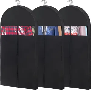 Clothes Cover 3pcs Garment Bags with 4" Gussets Suit Bags Closet Hanging Clothes Storage Suit Bags (Color : Black, Size : 100 * 60 * 10cm)