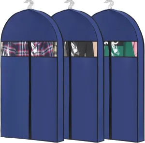 Clothes Cover 3pcs Garment Bags with 4" Gussets Suit Bags Closet Hanging Clothes Storage Suit Bags (Color : Blue, Size : 100 * 60 * 10cm)