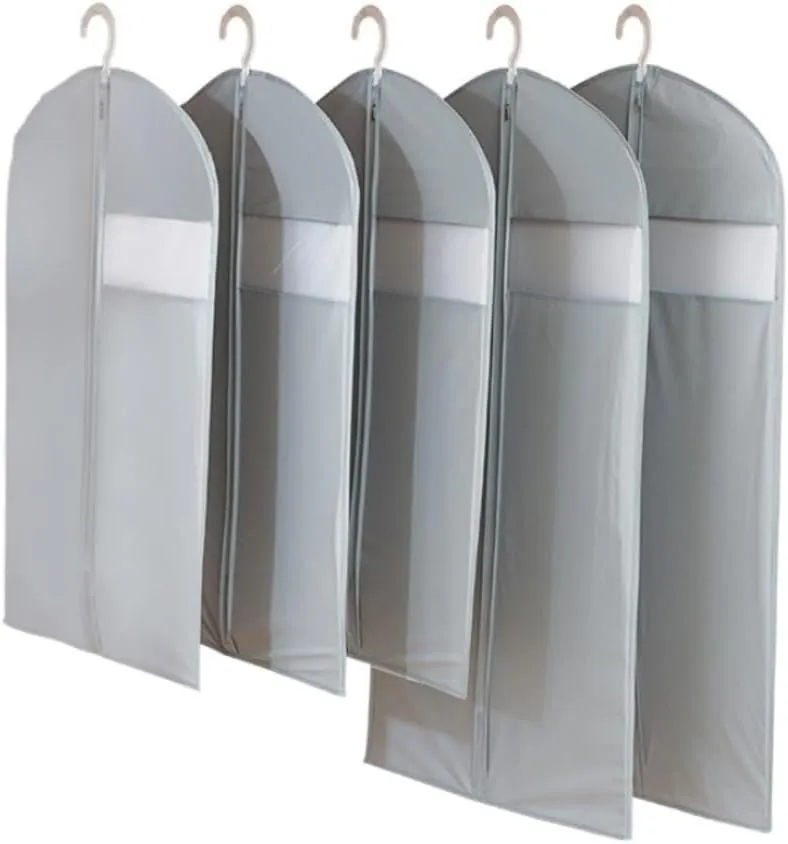 Clothes Cover 4pcs Garment Bags Hanging Clothes Half Transparent Clothes Travel Storage Bags Suit Bags (Color : Grey, Size : 4pcs)