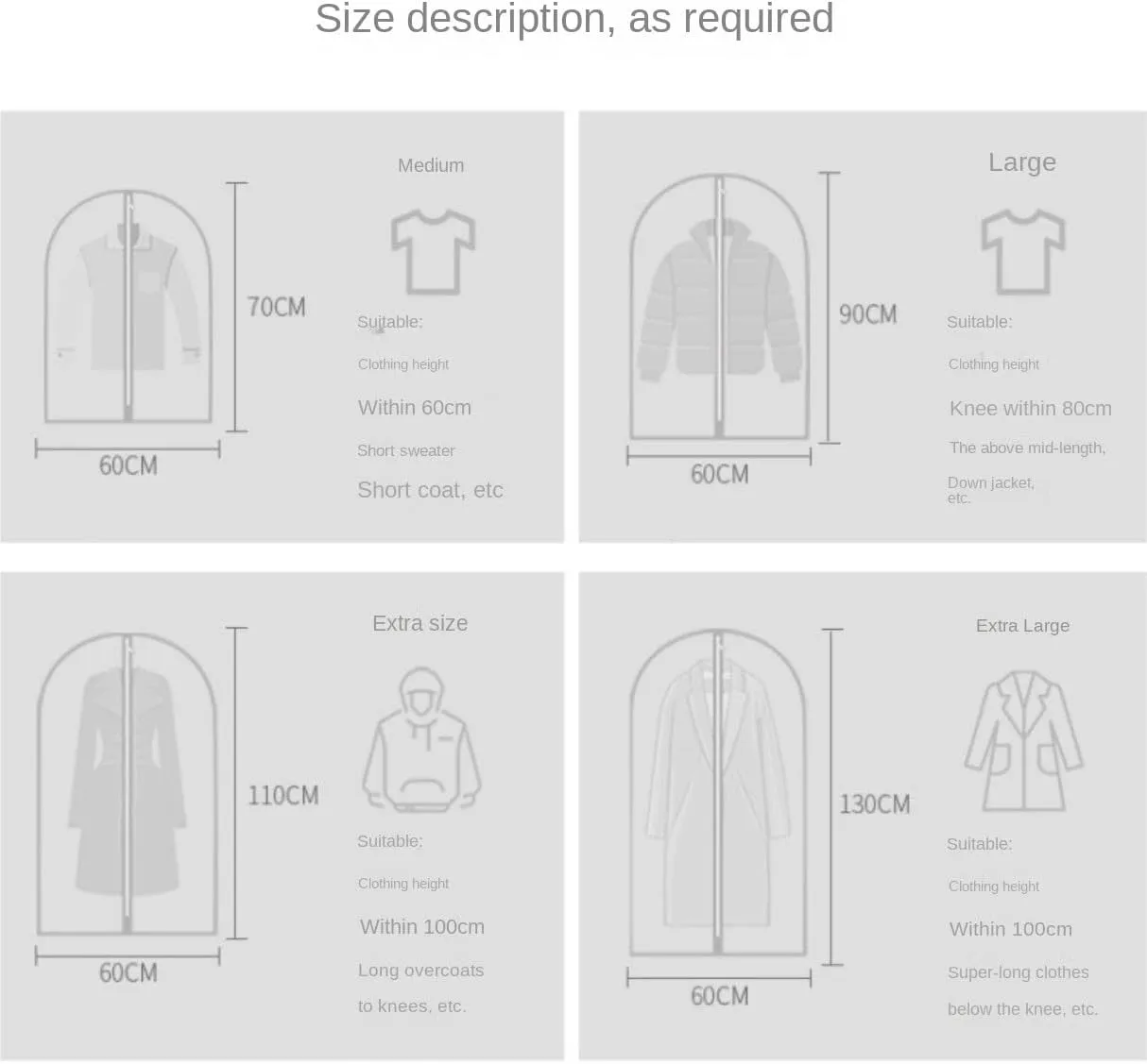 Clothes Cover 4pcs Garment Bags Hanging Clothes Half Transparent Clothes Travel Storage Bags Suit Bags (Color : Grey, Size : 4pcs)