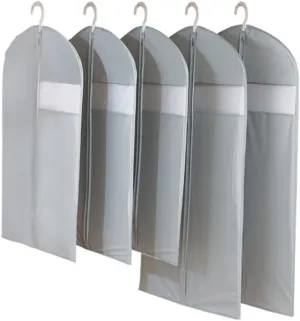 Clothes Cover 4pcs Garment Bags Hanging Clothes Half Transparent Clothes Travel Storage Bags Suit Bags (Color : Grey, Size : 4pcs)