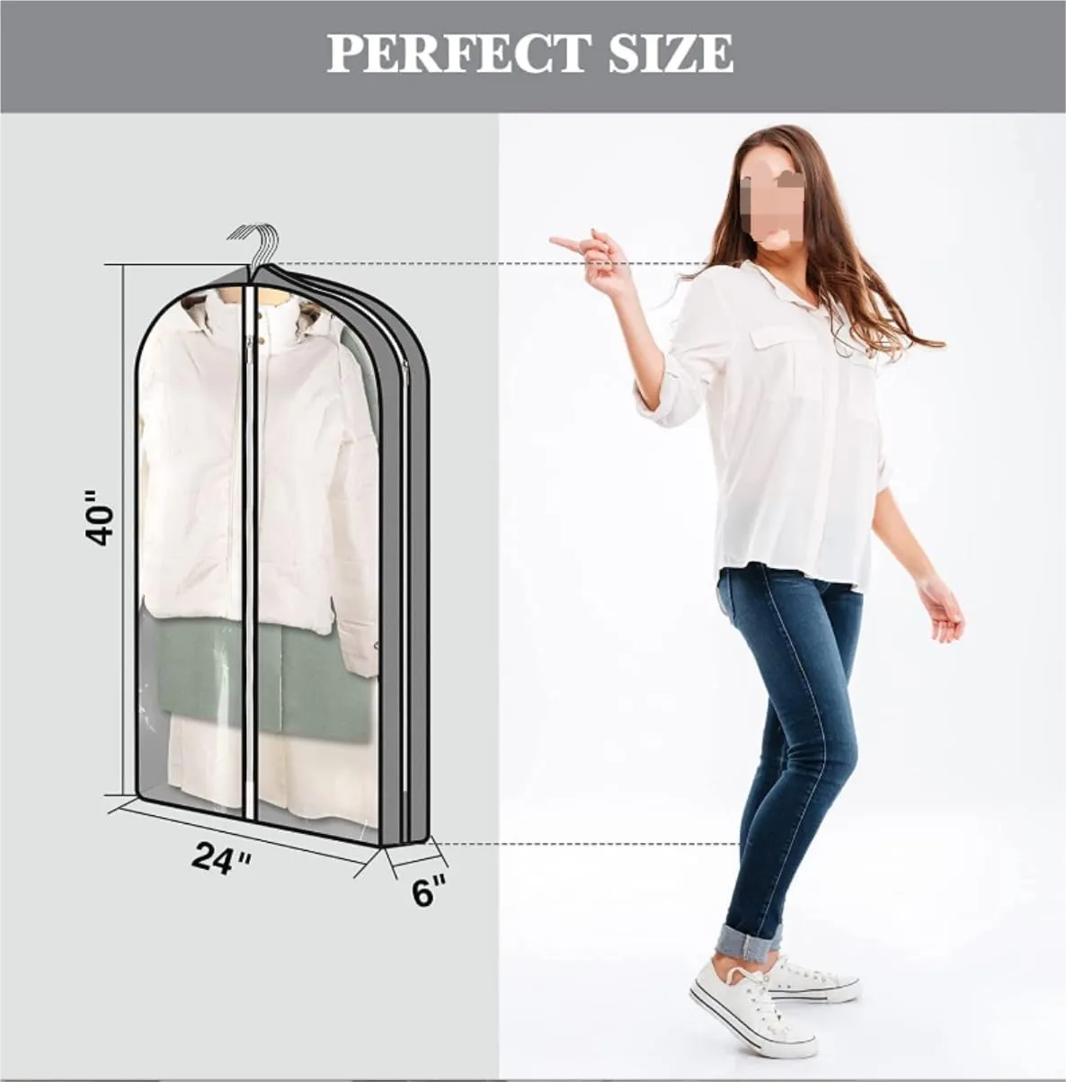 Clothes Cover 5 Pcs Garment Bags 40" Clothing Bags for Hanging Clothes with 6'' Gusset Garment Bag Suit Bags