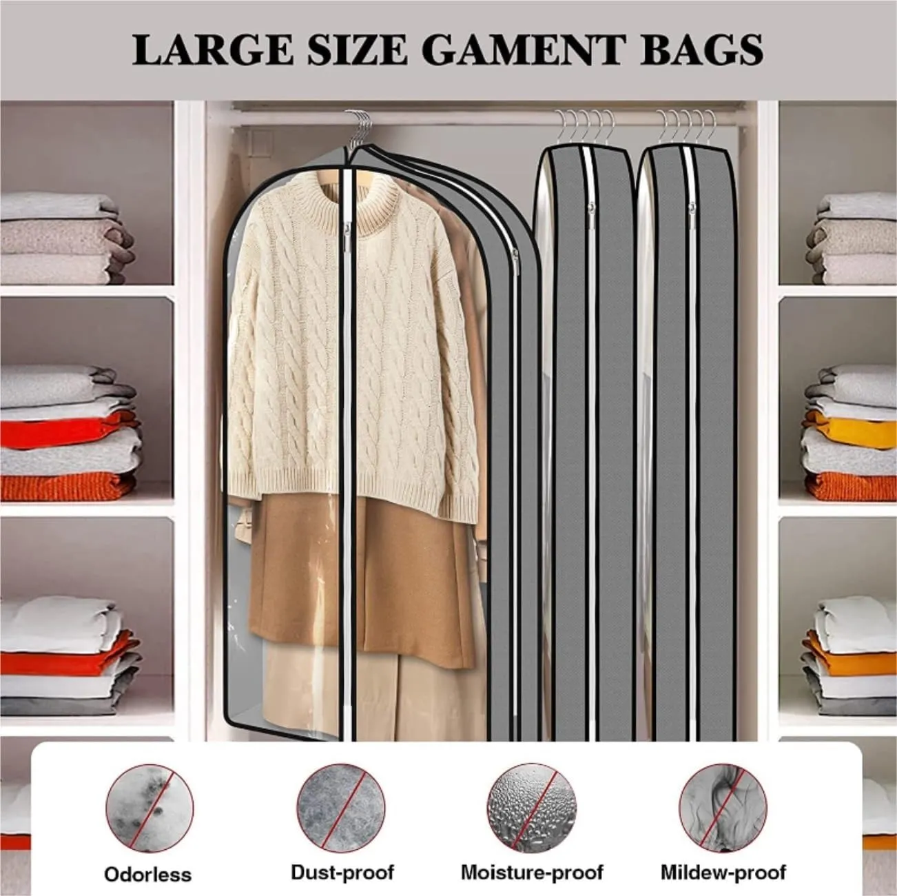 Clothes Cover 5 Pcs Garment Bags 40" Clothing Bags for Hanging Clothes with 6'' Gusset Garment Bag Suit Bags