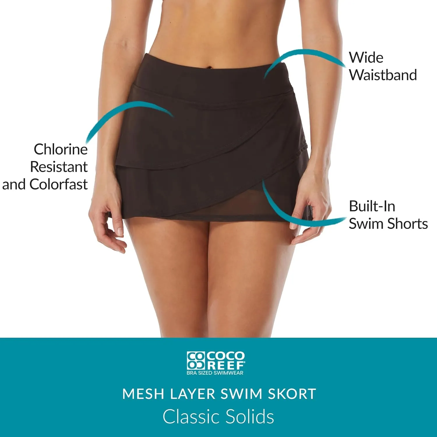 COCO REEF Mesh Layer Swim Skort for Women - Tummy Control, High-Waisted Bathing Suit Skirt Bottoms