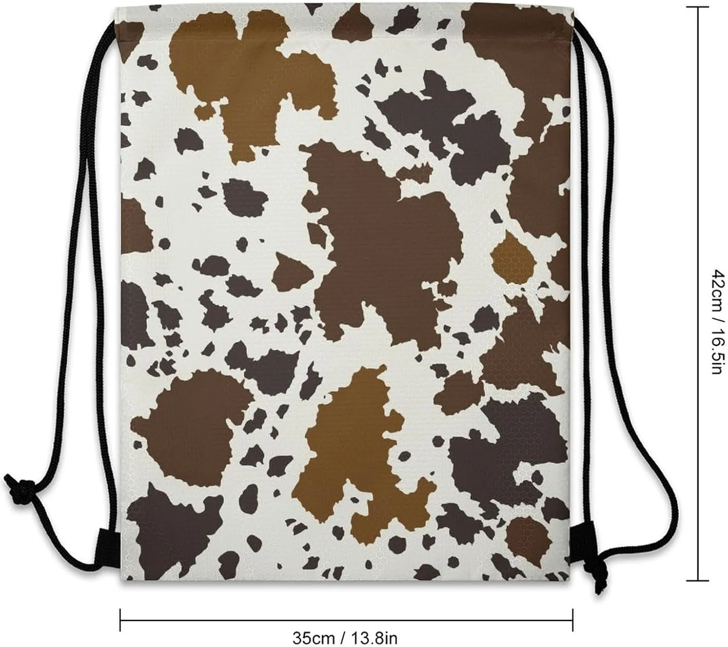 College Lightweight Bag, Large and Soft Drawstring Shoulder Backpack Compatible with Brown Skin Milk Cow Print, Reusable Storage Bag for Book Shoes Drink, Sports Gym Training Cinch Bag