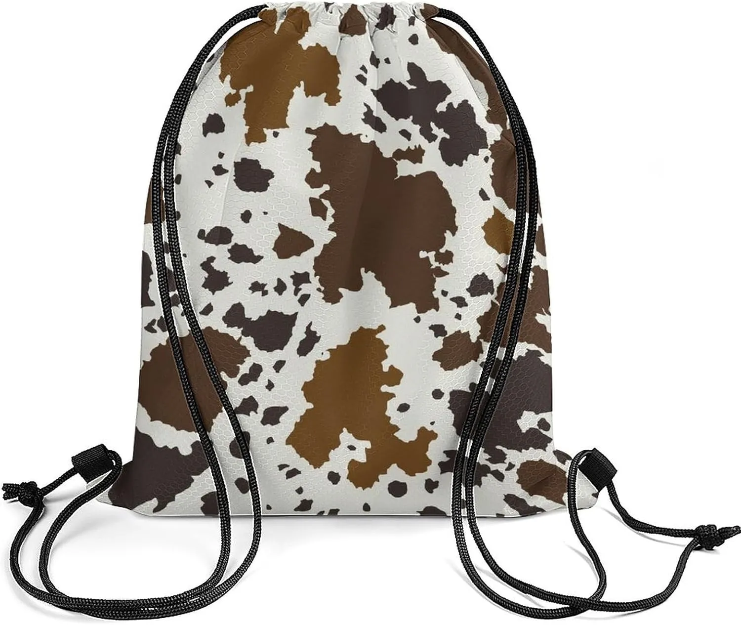 College Lightweight Bag, Large and Soft Drawstring Shoulder Backpack Compatible with Brown Skin Milk Cow Print, Reusable Storage Bag for Book Shoes Drink, Sports Gym Training Cinch Bag