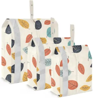 Colorful Leaves Pattern Beige 3 Set Travel Packing Cubes For Suitcases Reusable Garment Bag Closet Storage Bag For Travel Bedroom Storage And Organization