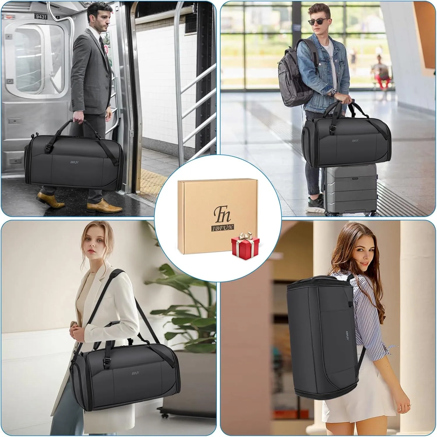Convertible Garment Bags for Travel - Carry on Garment Duffle Bag with Backpack Straps for Men Women, 4 in 1 Large Travel Duffel Bags with Shoes Compartment Hanging Suit Dress Weekender Bag