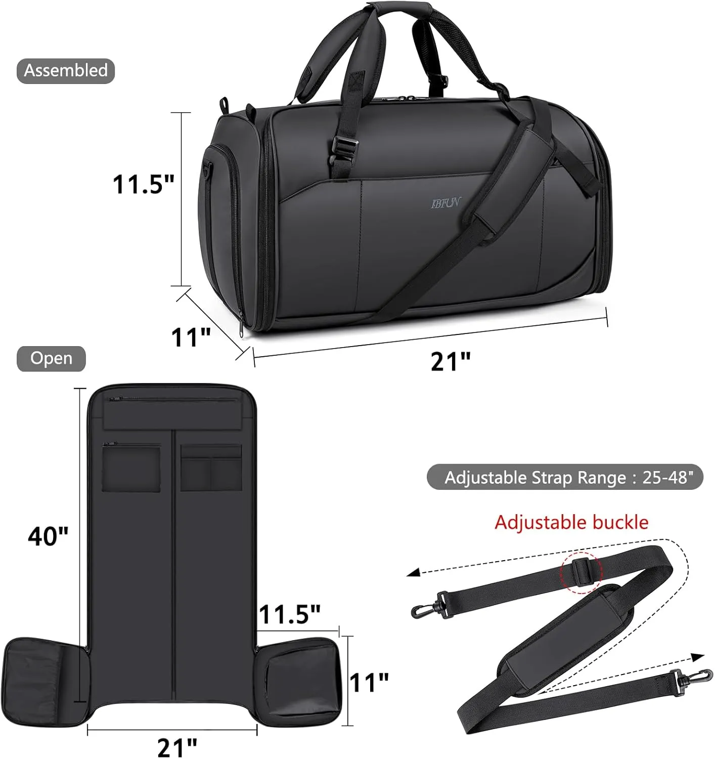 Convertible Garment Bags for Travel - Carry on Garment Duffle Bag with Backpack Straps for Men Women, 4 in 1 Large Travel Duffel Bags with Shoes Compartment Hanging Suit Dress Weekender Bag