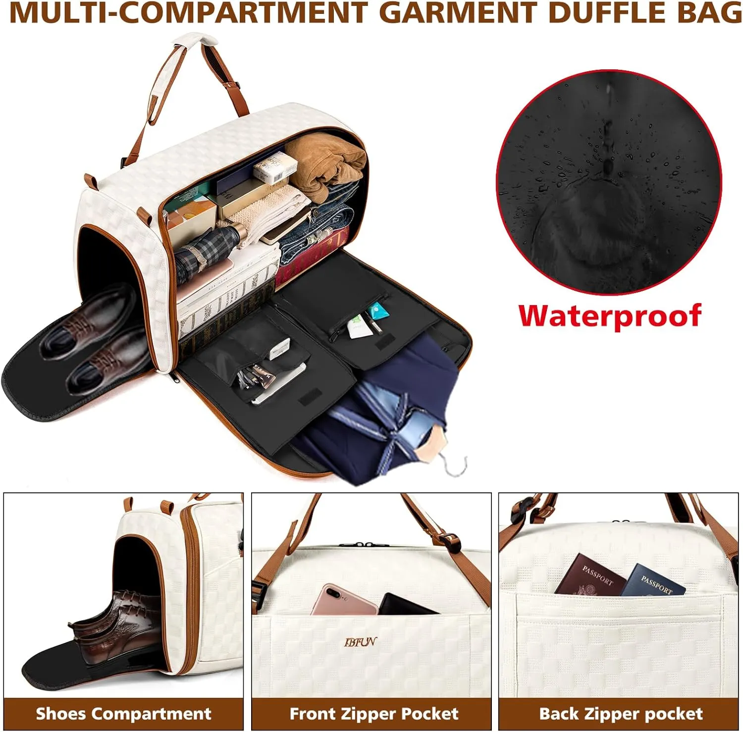 Convertible Garment Bags for Travel - Carry on Garment Duffle Bag with Backpack Straps for Men Women, 4 in 1 Large Travel Duffel Bags with Shoes Compartment Hanging Suit Dress Weekender Bag