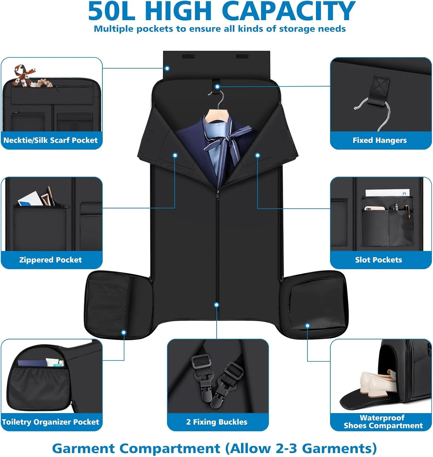 Convertible Garment Bags for Travel - Carry on Garment Duffle Bag with Backpack Straps for Men Women, 4 in 1 Large Travel Duffel Bags with Shoes Compartment Hanging Suit Dress Weekender Bag