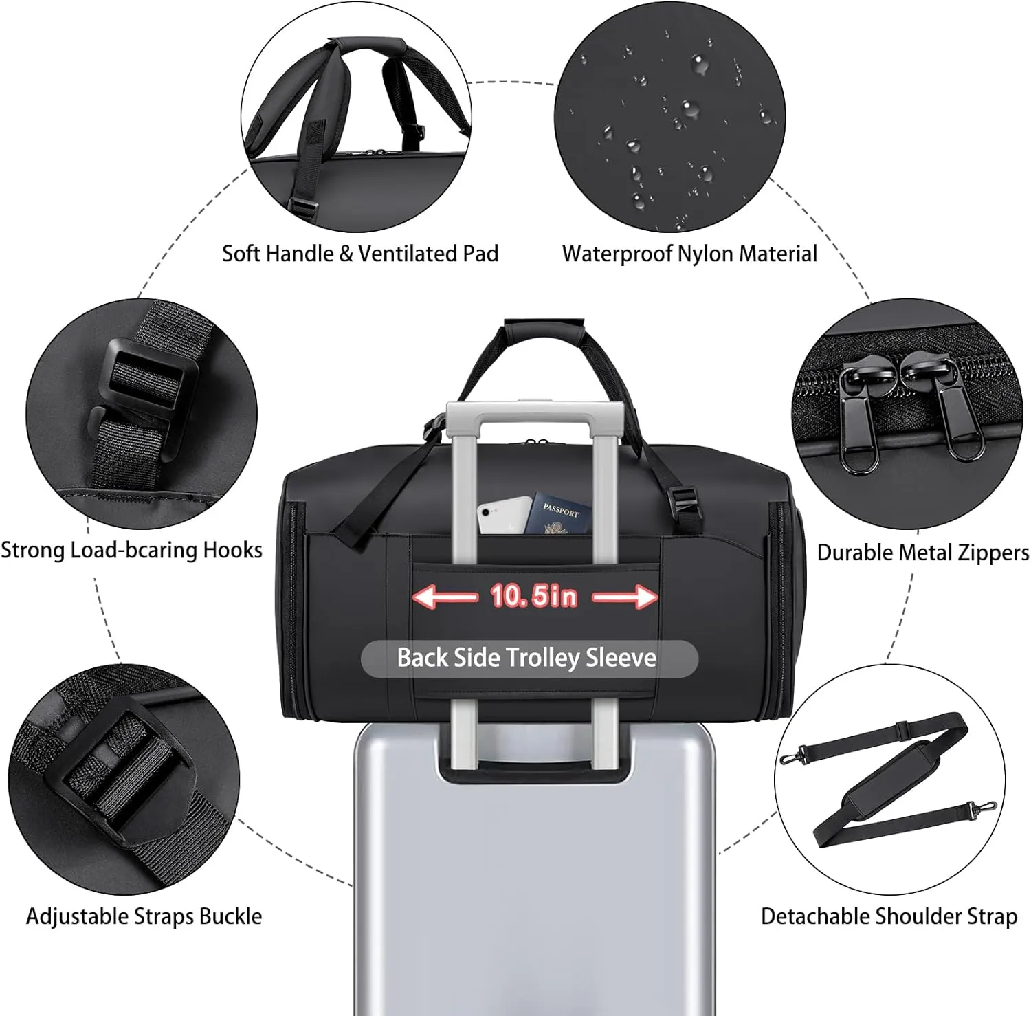 Convertible Garment Bags for Travel - Carry on Garment Duffle Bag with Backpack Straps for Men Women, 4 in 1 Large Travel Duffel Bags with Shoes Compartment Hanging Suit Dress Weekender Bag