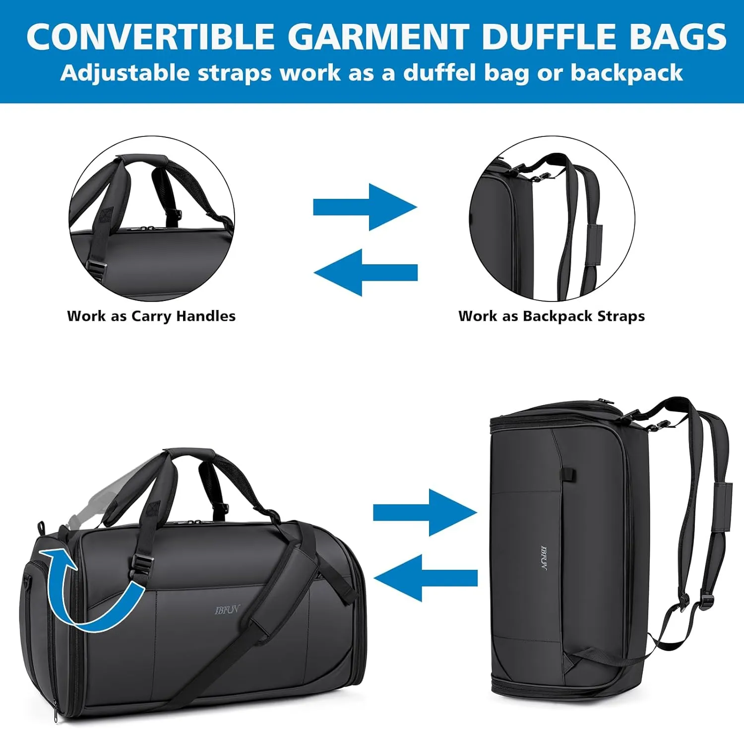 Convertible Garment Bags for Travel - Carry on Garment Duffle Bag with Backpack Straps for Men Women, 4 in 1 Large Travel Duffel Bags with Shoes Compartment Hanging Suit Dress Weekender Bag