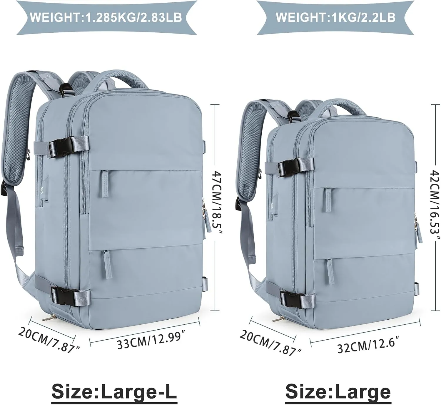 coowoz Large Travel Backpack For Women Men,Carry On Backpack Flight Approved,Hiking Backpack Waterproof Outdoor Rucksack Casual Daypack Fit 15.6 Inch Laptop Shoes Compartment (Gray Blue-L)