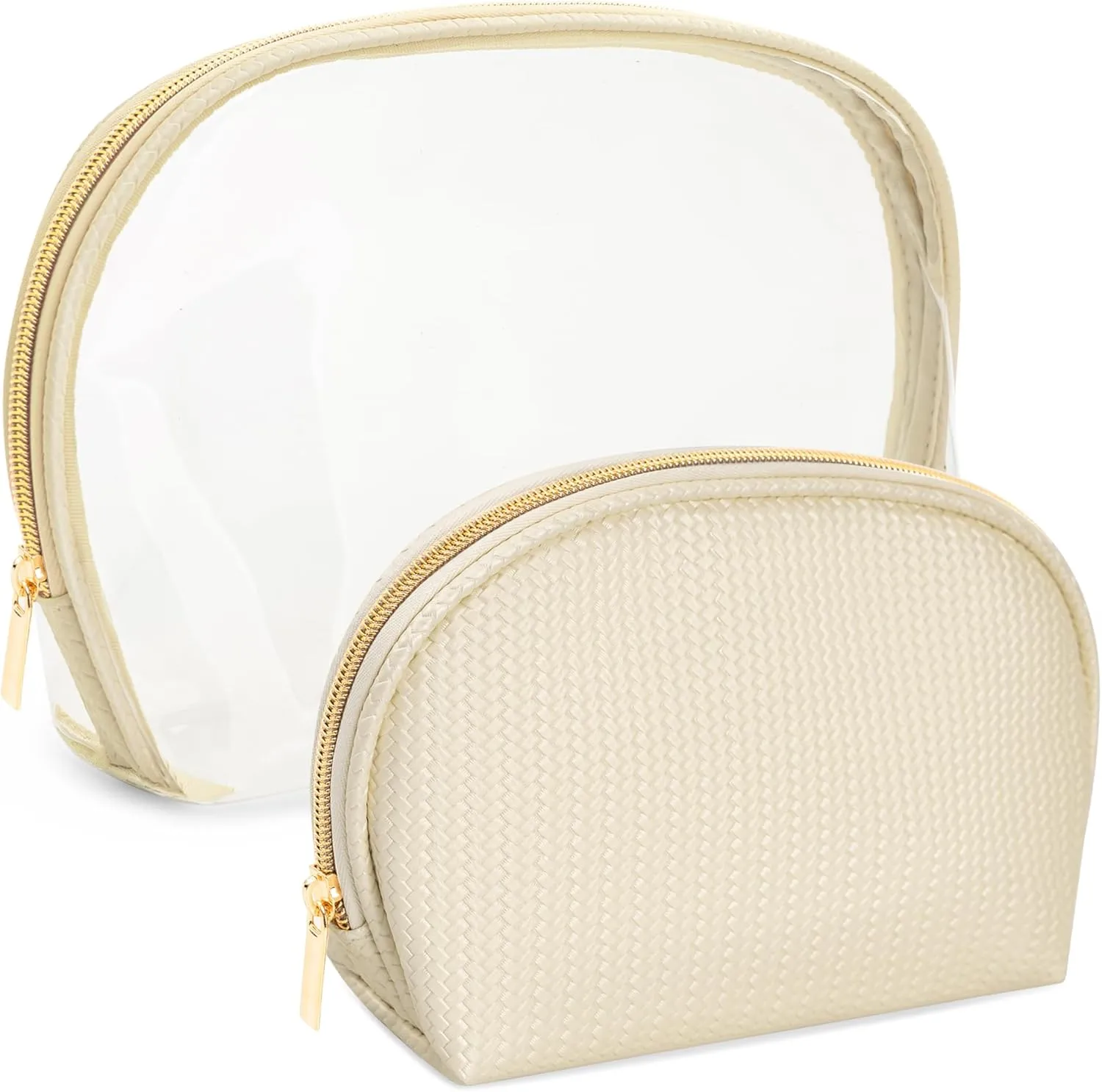 Cosmetic Bag for Women, Travel Makeup Bags 2 Pack, Waterproof Protable Toiletry Pouch Purse with Zipper, Clear Make up Organizer Case for Skincare Toiletries Accessories(Beige)