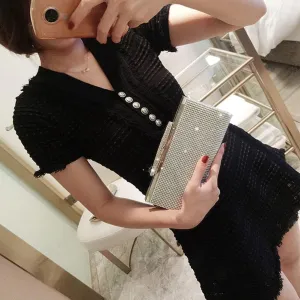 Cosmetic Bags, Party Shoulder Bags, Clutch Purses for Women Wedding, Rhinestone Clutches Evening Handbags, Wallets (Color : Silver)