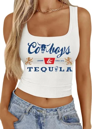 Country Concert Outfits for Women Cowgirl Tank Tops Western Cowboy Crop Tops Summer Cami Sleeveless Shirt