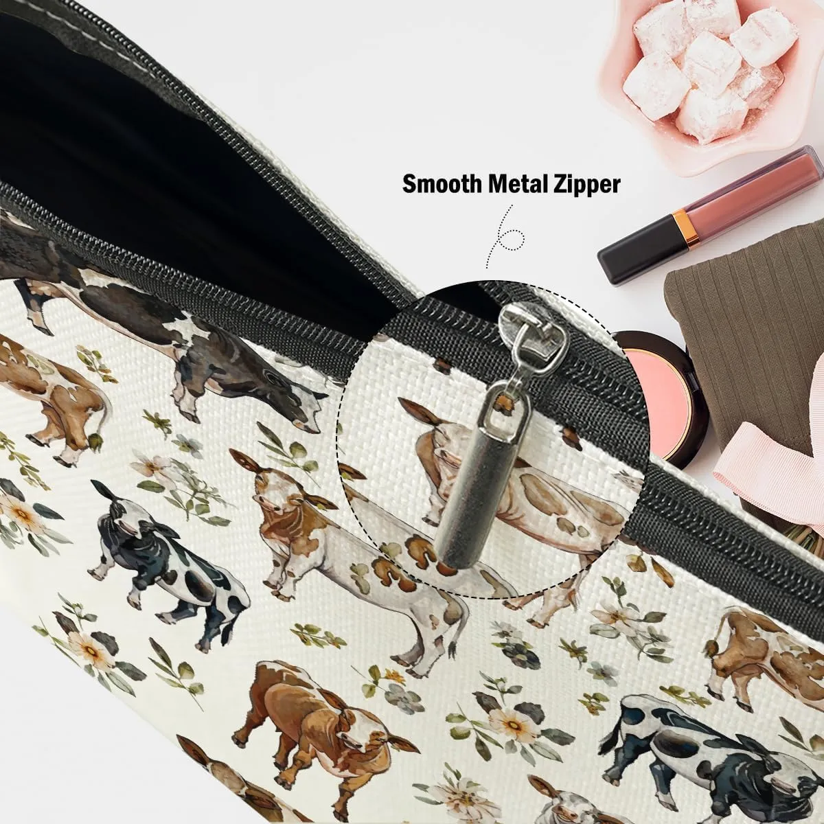 Cow Gifts, Cow Print Stuff Makeup Bag, Cosmetic Bag Travel Pouch, Animal Lovers Friendship Graduation Birthday Gifts for Women Girls Daughter Sisters Bestie Best Friend