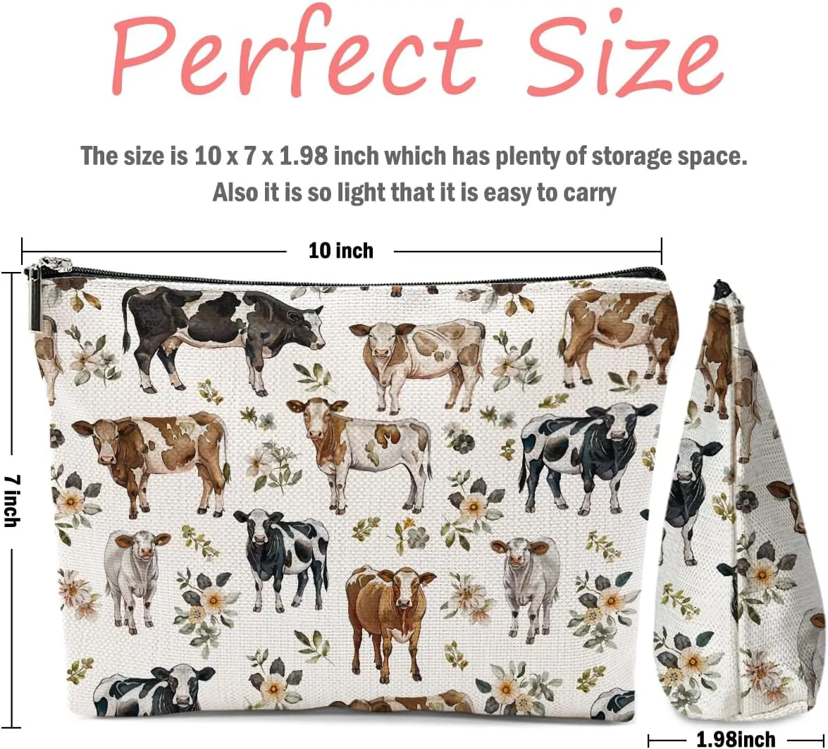Cow Gifts, Cow Print Stuff Makeup Bag, Cosmetic Bag Travel Pouch, Animal Lovers Friendship Graduation Birthday Gifts for Women Girls Daughter Sisters Bestie Best Friend