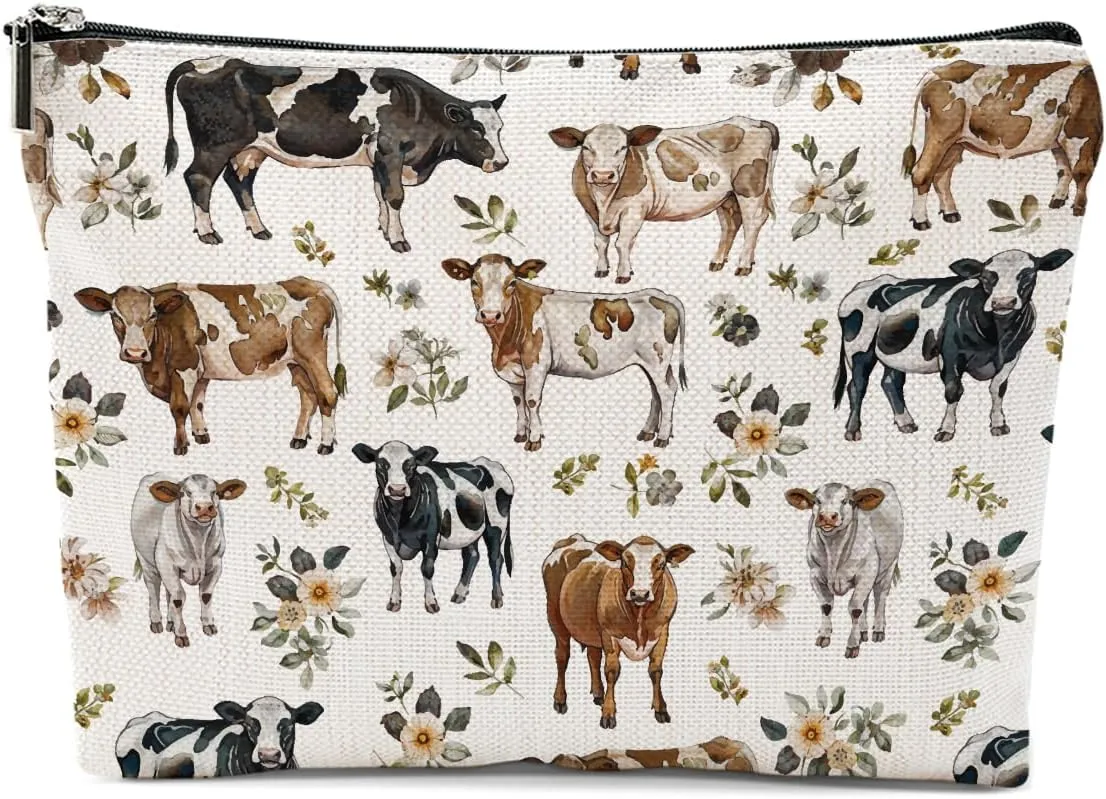 Cow Gifts, Cow Print Stuff Makeup Bag, Cosmetic Bag Travel Pouch, Animal Lovers Friendship Graduation Birthday Gifts for Women Girls Daughter Sisters Bestie Best Friend
