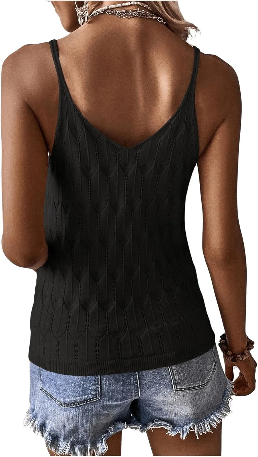 COZYEASE Women's Knit Cami Tops Spaghetti Strap Pointelle Sweater Vest Bodycon Sleeveless Casual Summer Tank Tops